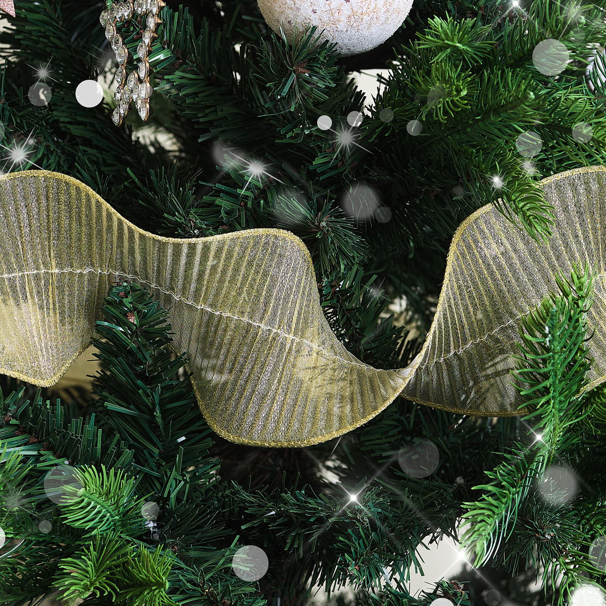 Gold Sparkle Ruffle Christmas Tree Ribbon - 270cm