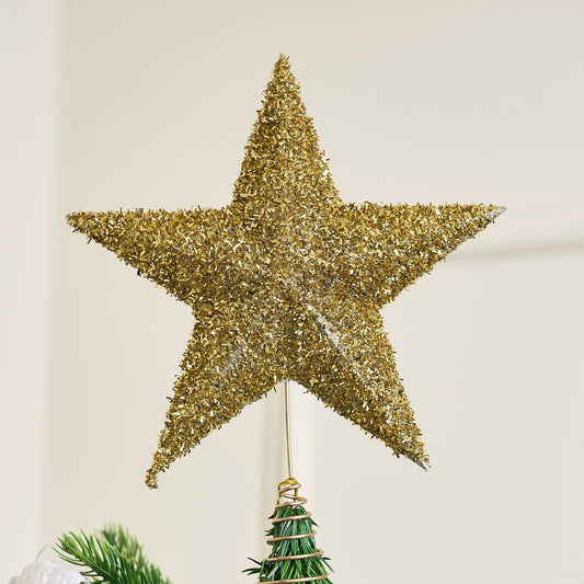  Gold Sparkly Glitter Star Shaped Christmas Tree Topper 