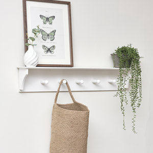  White Wall Shelf with Hooks 