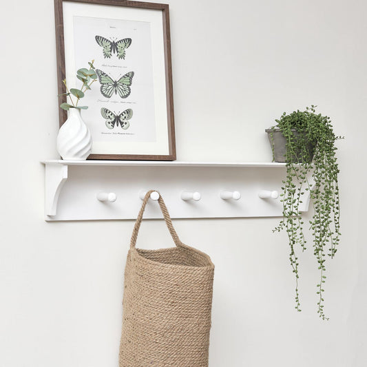  White Wall Shelf with Hooks 