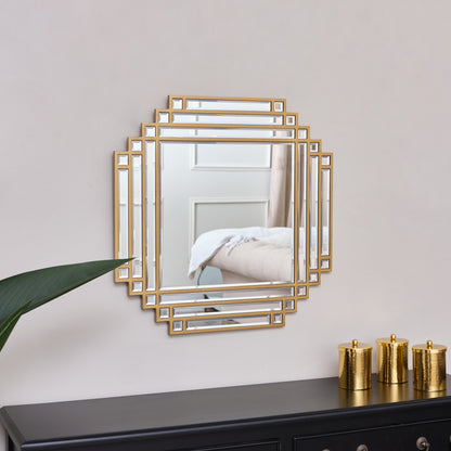 Square Gold Art Deco Fan Wall Mirror 55cm x 55cm