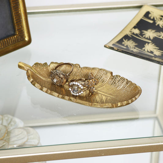  Gold Metal Feather Trinket Dish 