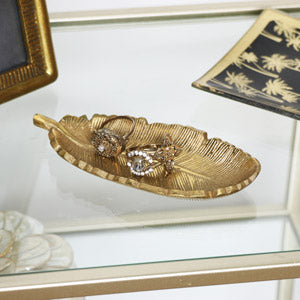 Gold Metal Feather Trinket Dish