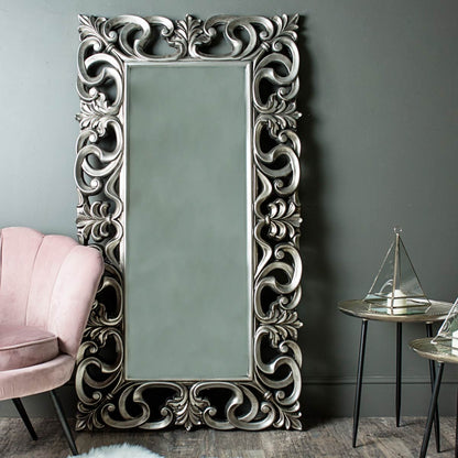 Large Baroque-style Silver Wall / Floor Mirror 90cm x 168cm