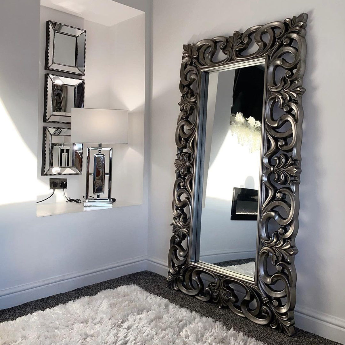 Large Baroque-style Silver Wall / Floor Mirror 90cm x 168cm