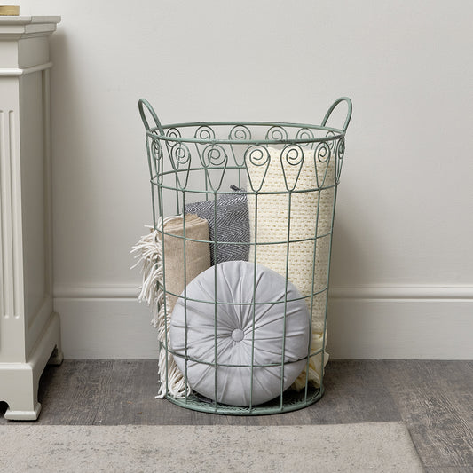  Large Ornate Rustic Sage Green Laundry Storage Basket - 61cm 