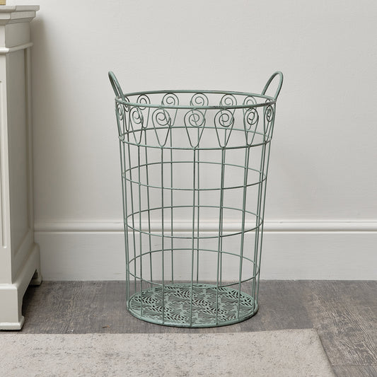  Large Ornate Rustic Sage Green Laundry Storage Basket - 61cm 