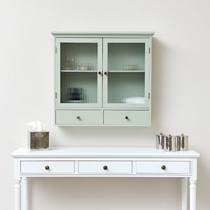  Sage Green Reeded Glass Wall Cabinet with Drawers 