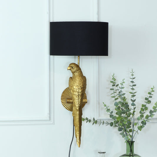  Gold Parrot Wall Light with Black Shade 