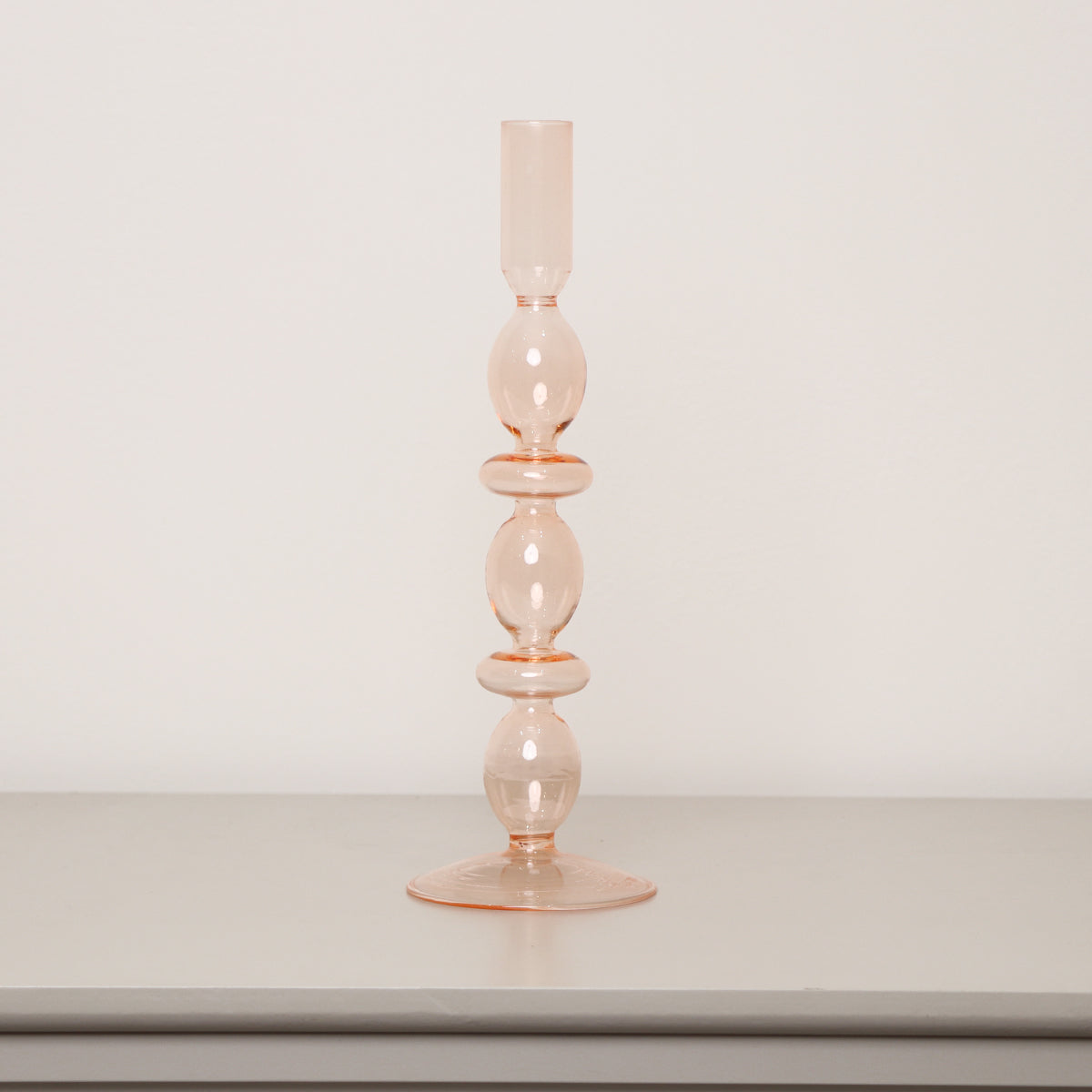 Tall Pale Pink Glass Candle Holder - 27cm