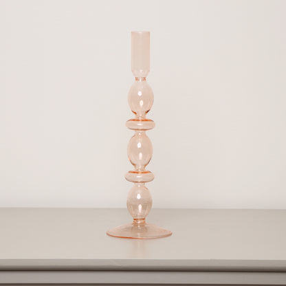 Tall Pale Pink Glass Candle Holder - 27cm