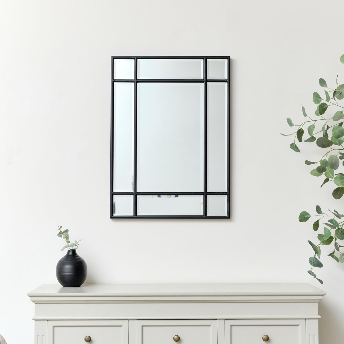 Black Framed Art Deco Wall Mirror 75cm x 55cm