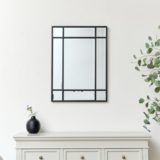  Black Framed Art Deco Wall Mirror 75cm x 55cm 