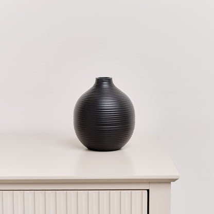 Black Metal Ribbed Swirl Vase - 17cm