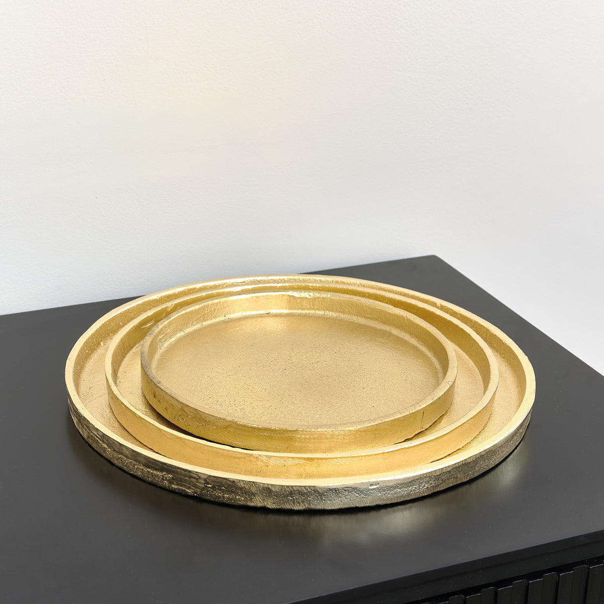 Set of 3 Round Gold Metal Trays