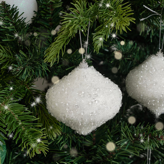  Set of 3 White Sparkle Jewelled Baubles 