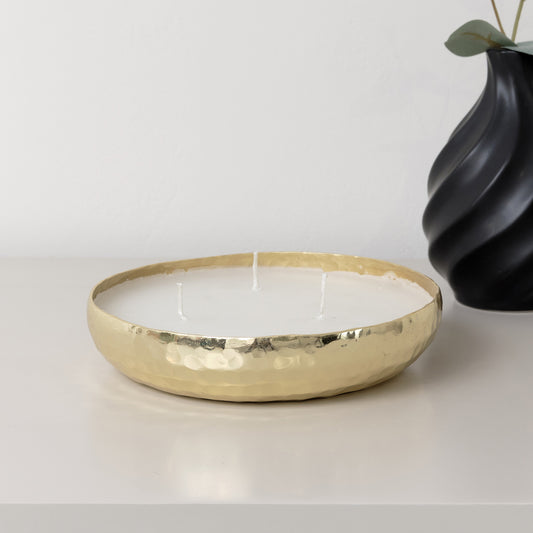  Round Hammered Gold 3 Wick Candle Pot 