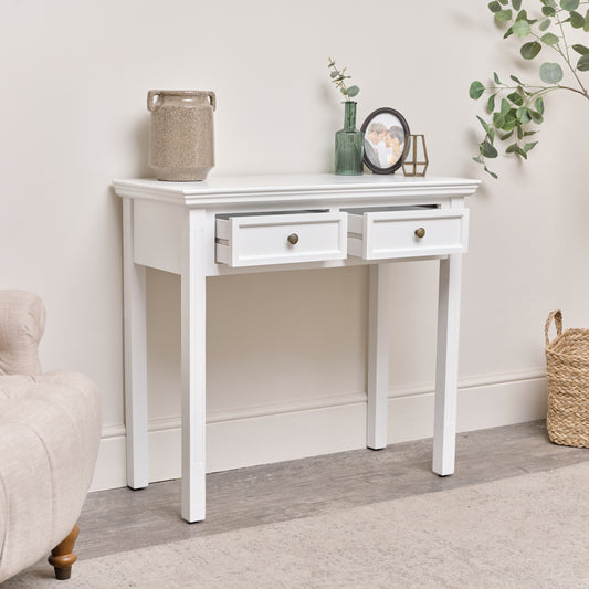  White 2 Drawer Console / Dressing Table - Daventry White Range 