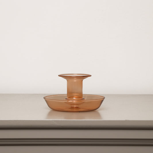  Orange/Rust Glass Round Candlestick Holder 