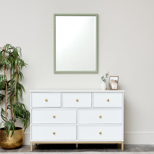  Rectangle Sage Green Bobbin Bobble Wall Mirror 62cm x 82cm 