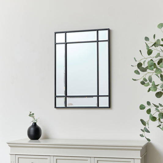  Black Framed Art Deco Wall Mirror 75cm x 55cm 