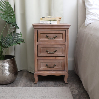 Wooden 3 Drawer Bedside Table - Hessian Range