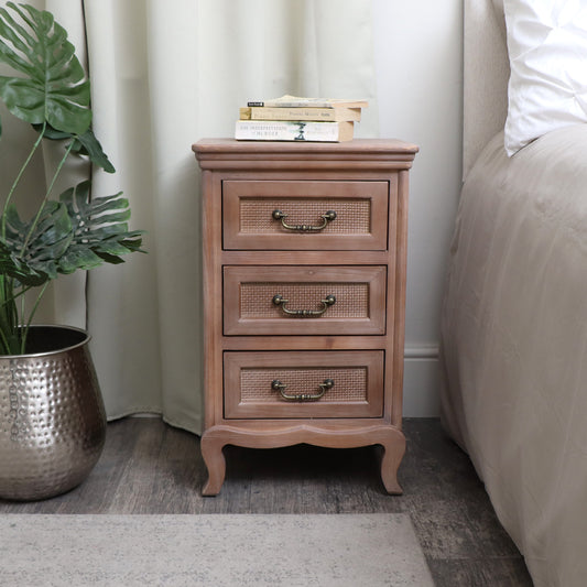  Wooden 3 Drawer Bedside Table - Hessian Range 