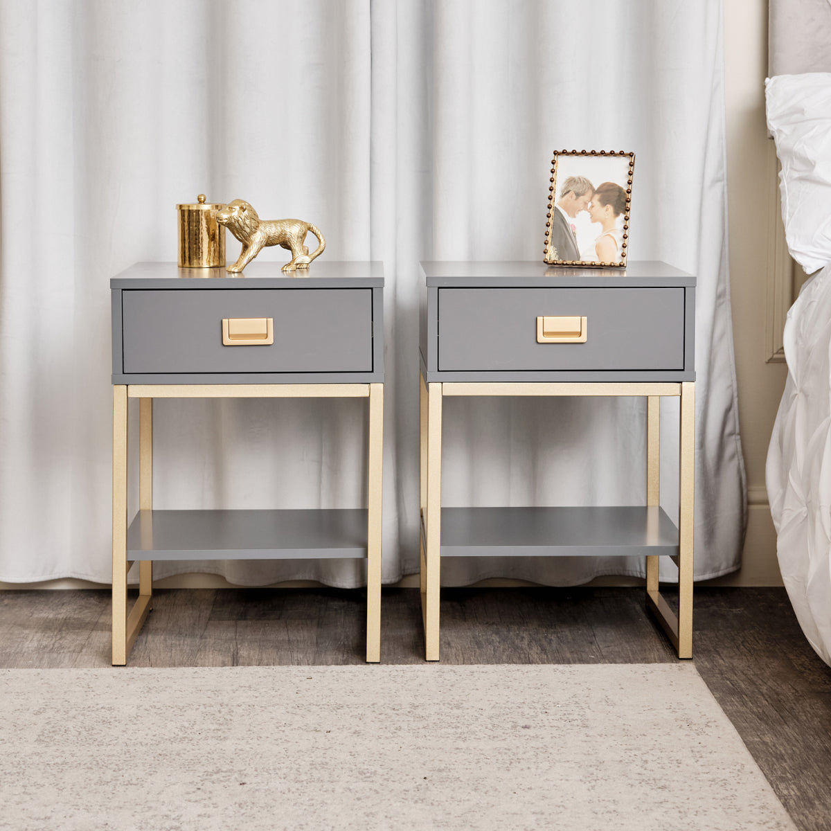 Pair of One Drawer Bedside Tables - Elle Slate Range