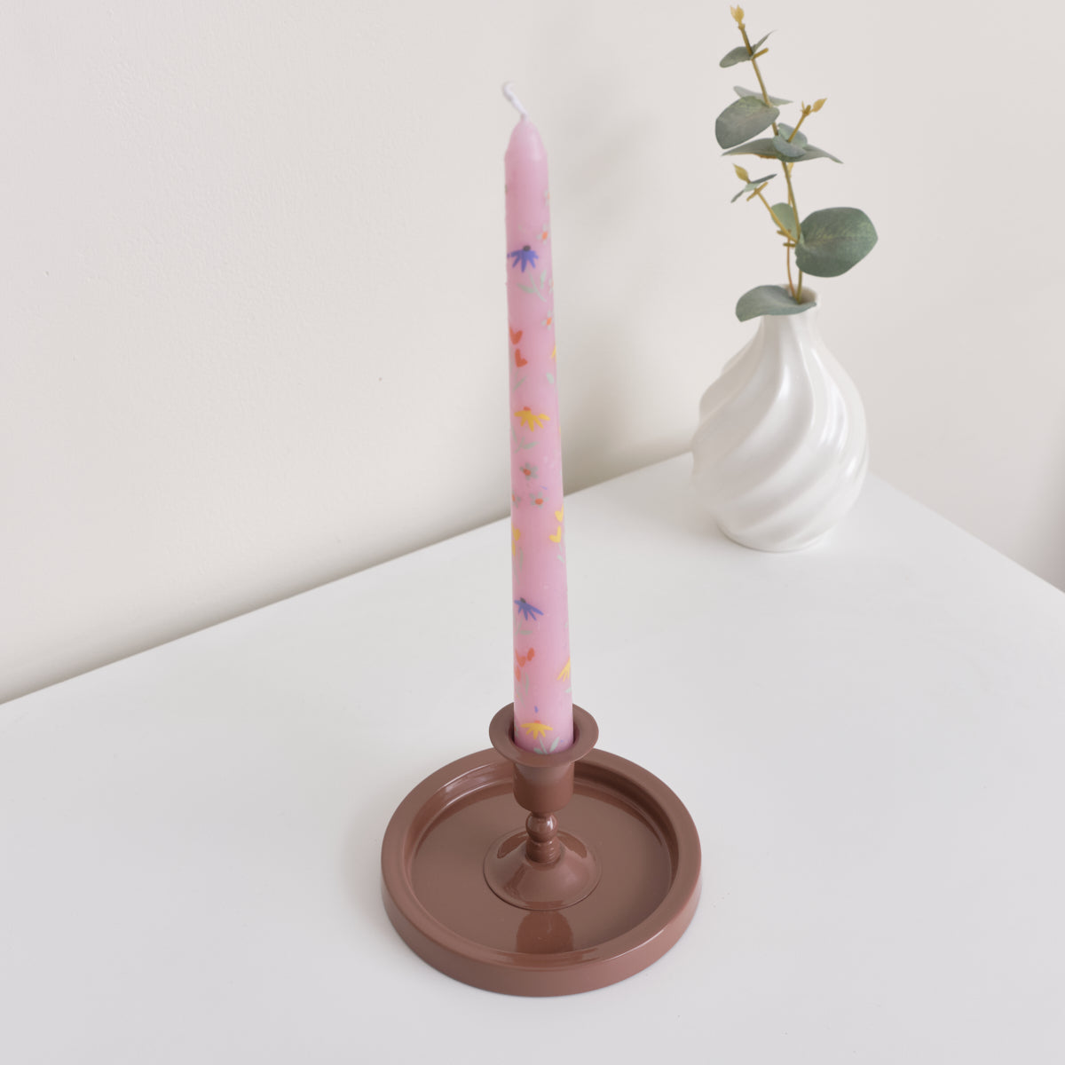 Terracotta Pink Round Candlestick Holder - 7cm