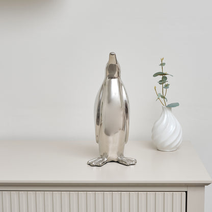 Large Silver Metal Penguin Ornament - 29cm