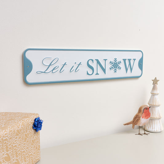  Blue & White Let It Snow Decorative Christmas Sign 