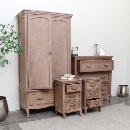 Large Wooden Wardrobe, Wooden 3 Drawer Chest Of Drawers & Pair of Wooden 3 Drawer Bedside Table - Hessian Range