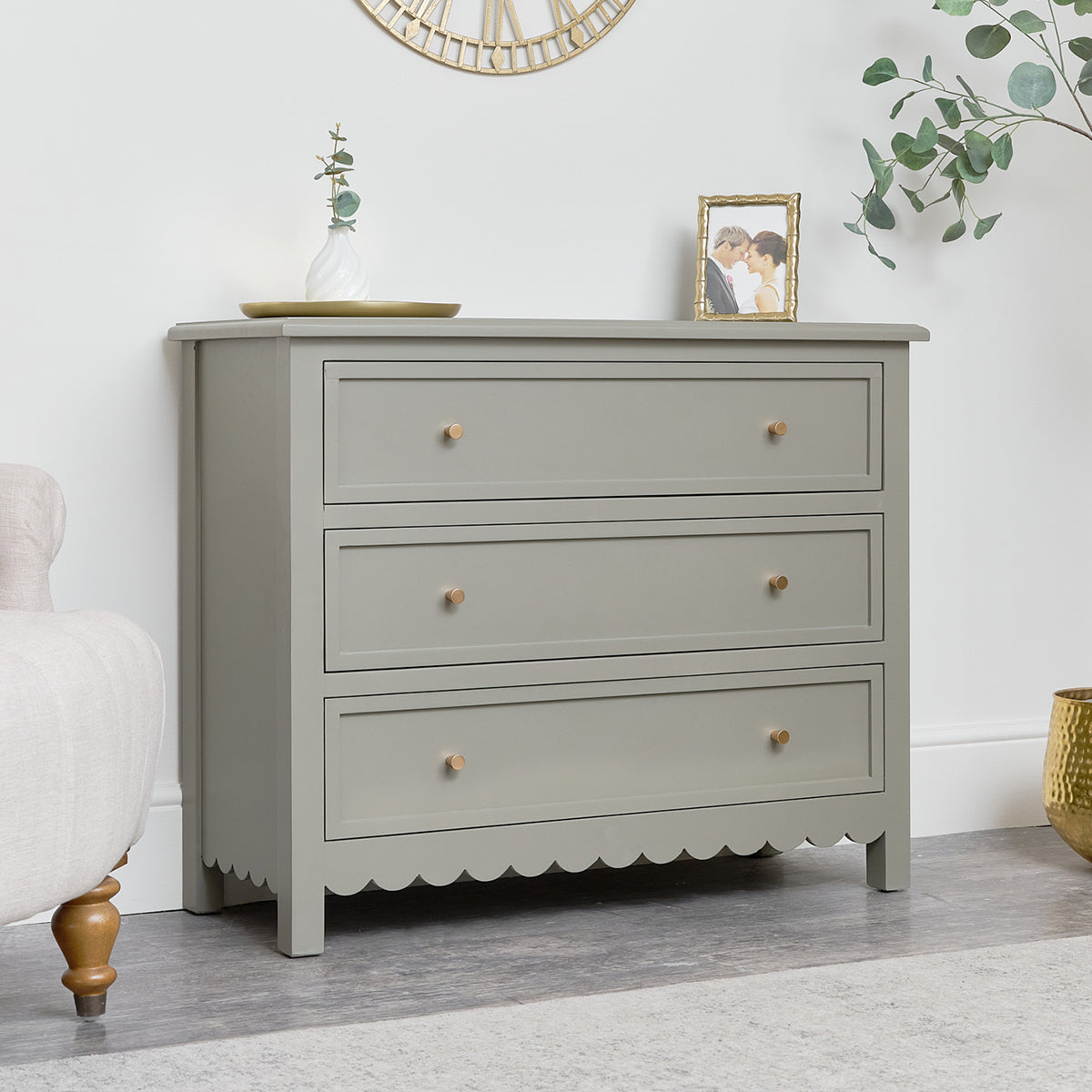 Large 3 Drawer Chest of Drawers & Pair of Bedside Tables - Staunton Taupe Range