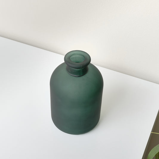  Green Frosted Glass Bottle Vase -18cm 