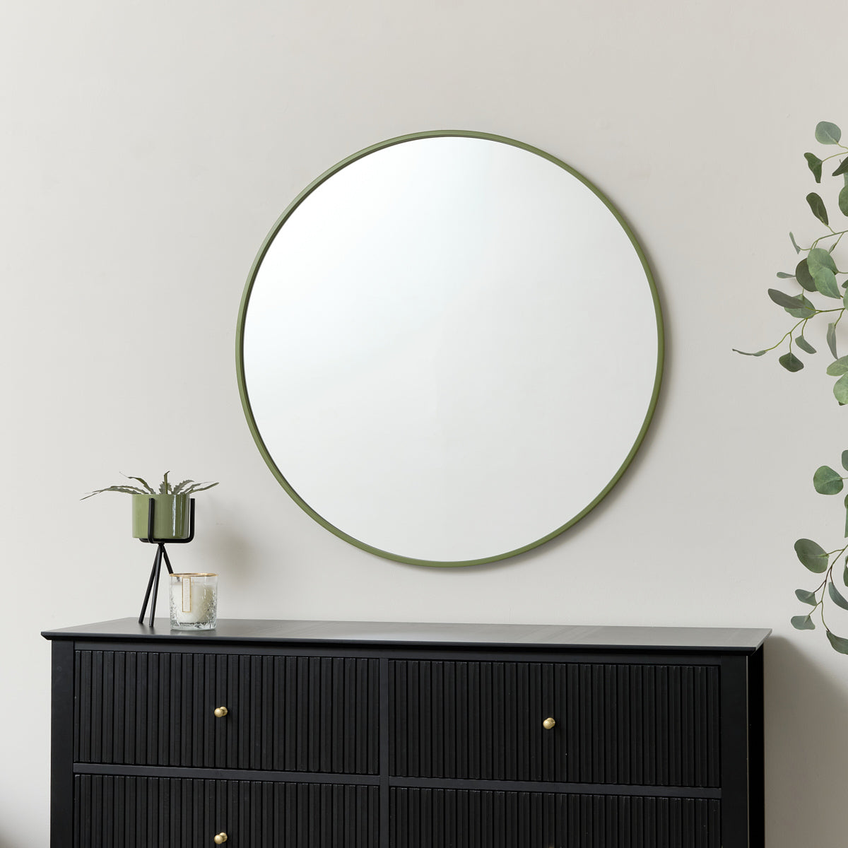 Large Round Olive Green Wall Mirror 80cm x 80cm