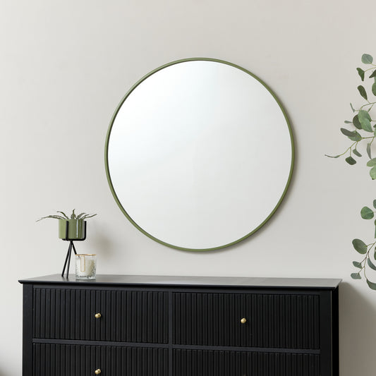  Large Round Olive Green Wall Mirror 80cm x 80cm 