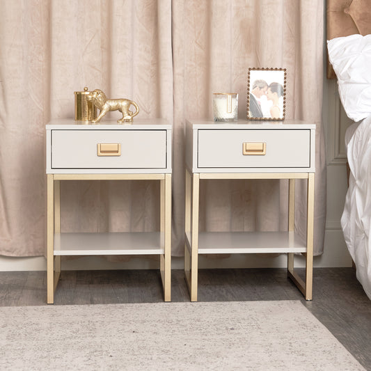  Pair of One Drawer Bedside Tables - Elle Stone Range 