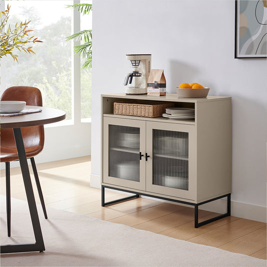  Large Two Door Reeded Glass Sideboard - Hesley Taupe Stone Range 