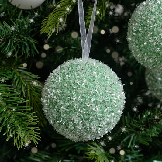  Set of 3 Round Sage Green Frosted Baubles 