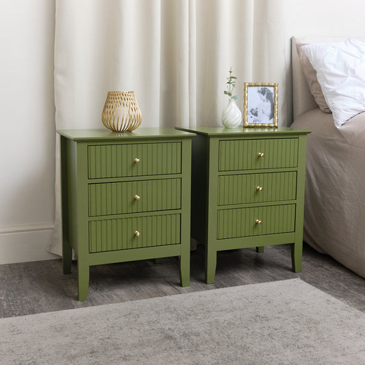  Pair of 3 Drawer Bedside Tables - Hales Green Range 