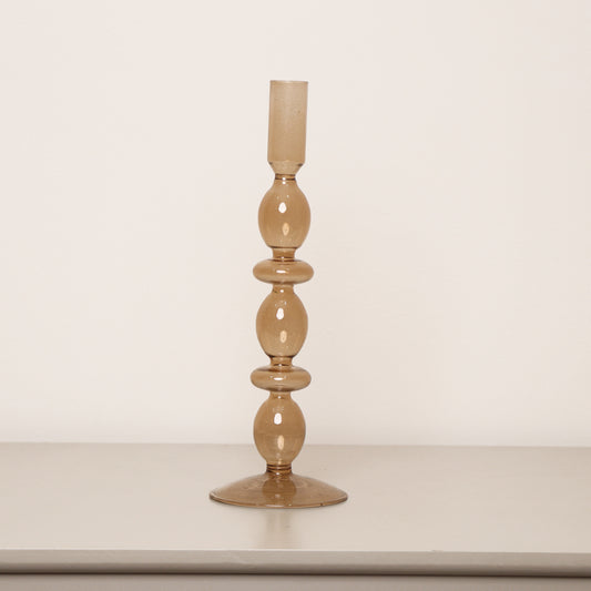  Tall Brown Glass Candle Holder - 27cm 