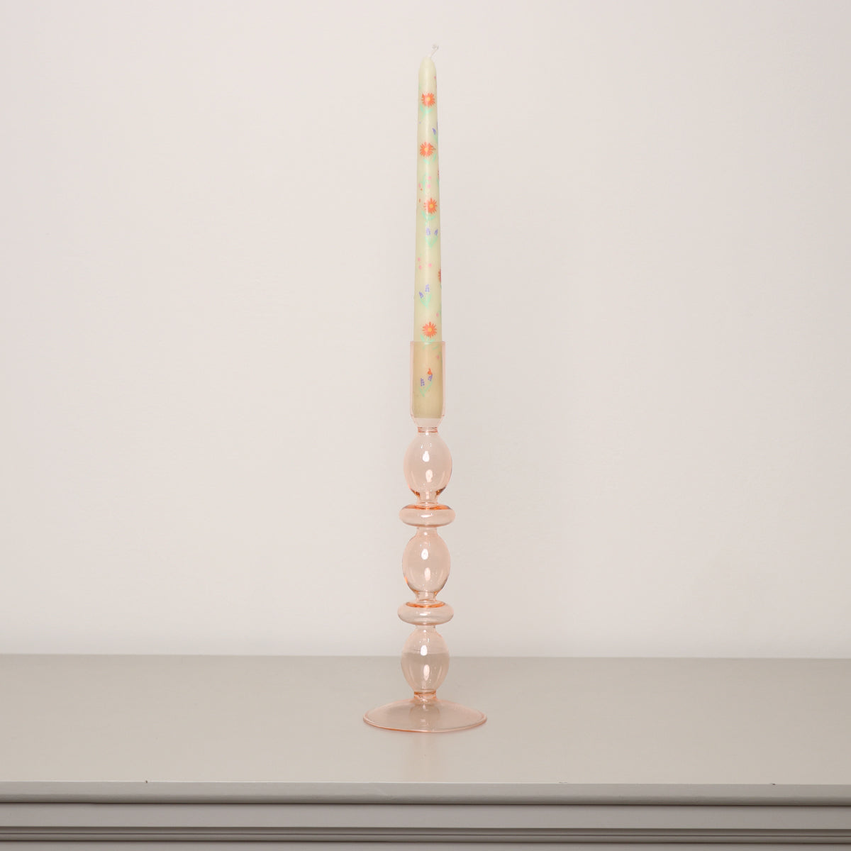 Tall Pale Pink Glass Candle Holder - 27cm