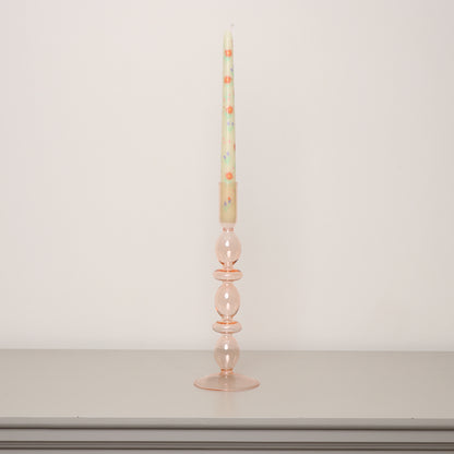 Tall Pale Pink Glass Candle Holder - 27cm