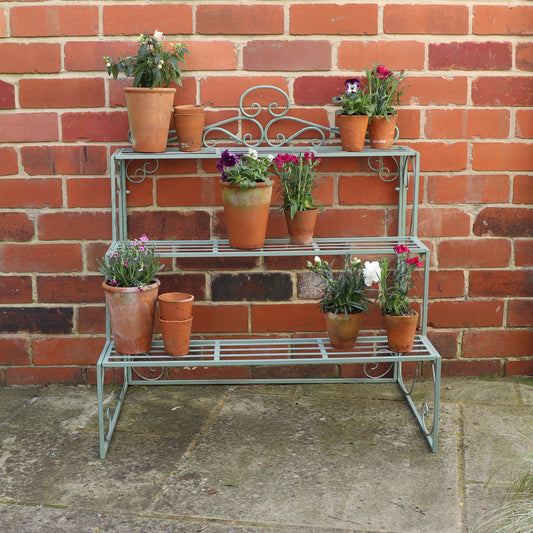  Sage Green Metal Three Tier Plant Theatre Stand 