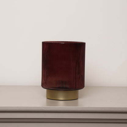 Dark Red Ribbed Glass Ambient Table Lamp