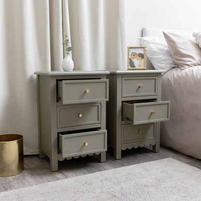 Pair of Scalloped 3 Drawer Bedside Tables  - Staunton Taupe Range