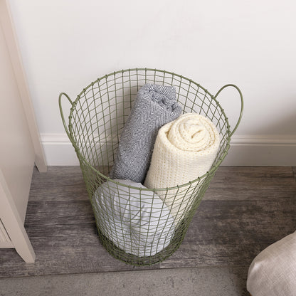 Large Olive Green Metal Wire Storage / Laundry Basket