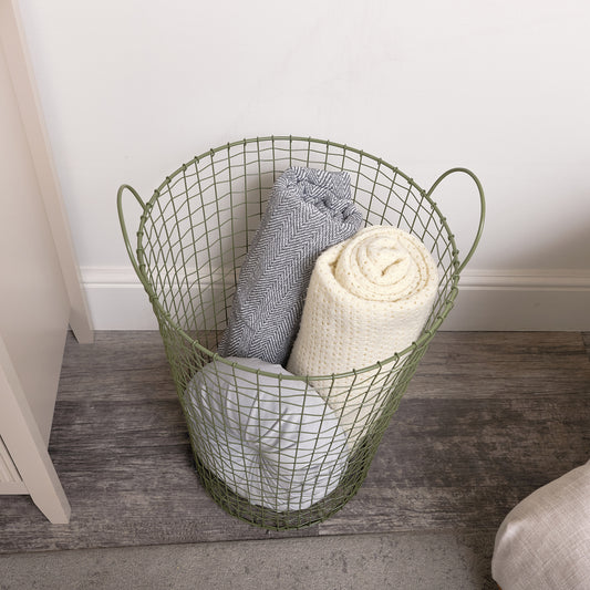  Large Olive Green Metal Wire Storage / Laundry Basket 