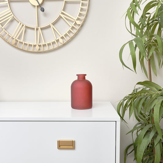  Red Frosted Glass Bottle Vase -18cm 