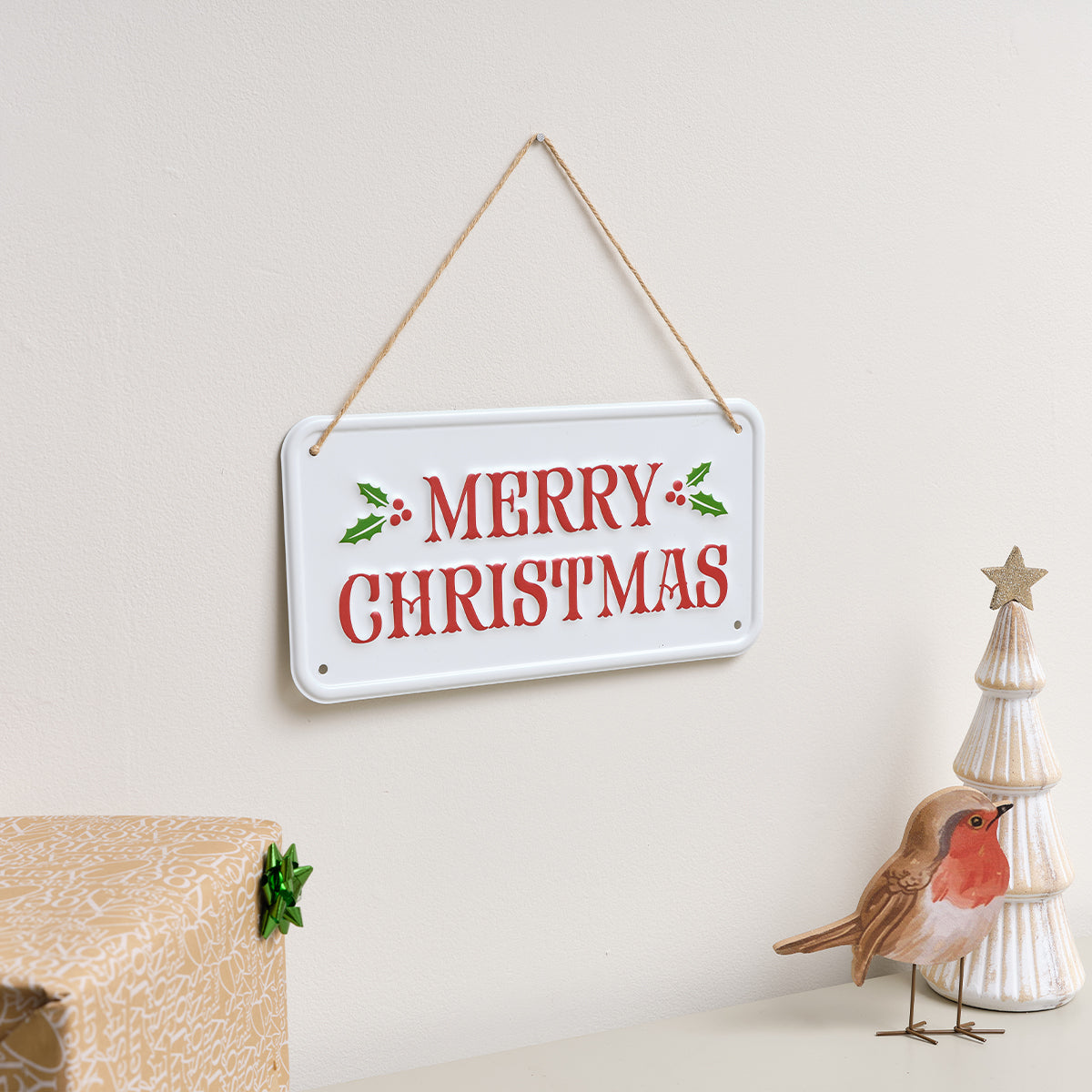 Red, White and Green Merry Christmas Decorative Sign